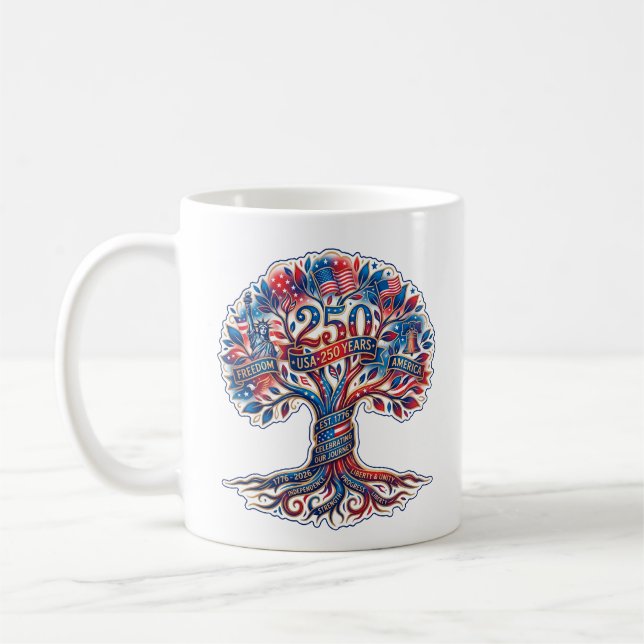 Caneca De Café Árvore Patriótica para o 250º aniversário da Améri (Esquerda)