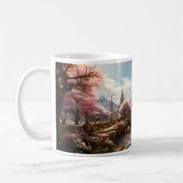 Caneca De Café Árvore, Rio E Palácio Em Outro Mundo