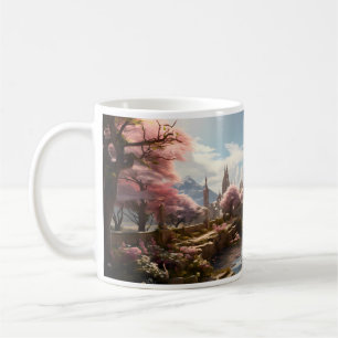 Caneca De Café Árvore, Rio E Palácio Em Outro Mundo