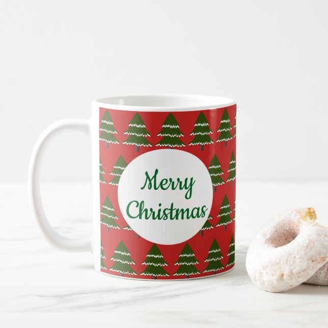 Caneca De Café Árvore Sempre Verde Com Neve (Com Donut)