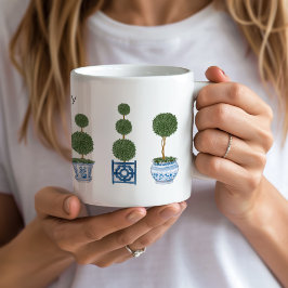 Caneca De Café Árvore Topiaria em Cerâmica Trio Chinoiserie 