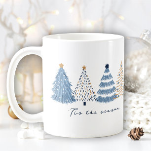 Caneca De Café Árvores Azuis Nome Simples de Natal Moderno