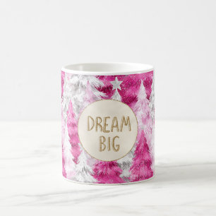 Caneca De Café Árvores brancas cor-de-rosa, Dourado sonho brilhan