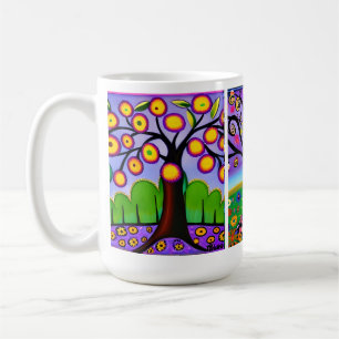 Caneca De Café Árvores Coloridas   Arte Folclórica   Arte de IA C