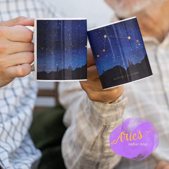 Caneca De Café Árvores da Noite Estrelada Ouro Constelação do Zod (Criador carregado)