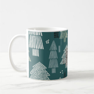 Caneca De Café Árvores de inverno, padrão de natais vintages.