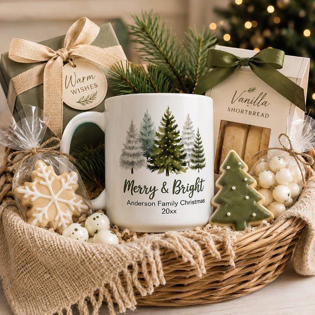 Caneca De Café Árvores de Natal Alegres e Brilhantes Lembrança da (Create a neighbor gift basket or secret santa gift for friends)
