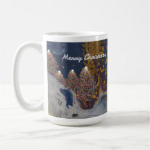 Árvores de Natal Azuis e Douradas na Noite Mug