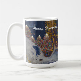 Caneca De Café Árvores de Natal Azuis e Douradas na Noite Mug
