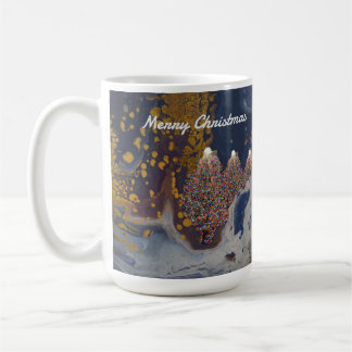 Caneca De Café Árvores de Natal Azuis e Douradas na Noite Mug