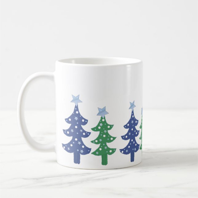 Caneca De Café Árvores de Natal Azuis e Verdes Bonitas (Esquerda)