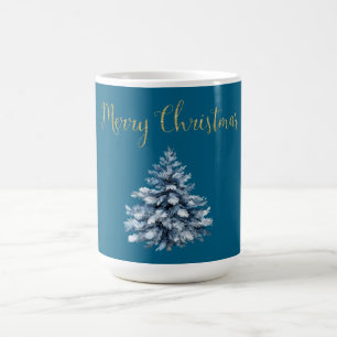 Caneca De Café Árvores de Natal brancas azuis