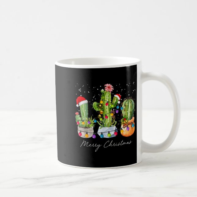 Caneca De Café Árvores de Natal Cactus Luzes Chapéu do Papai Noel (Direita)