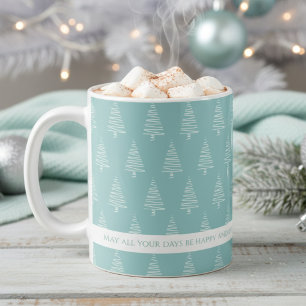 Caneca De Café Árvores De Natal Claras E Verdes-Azuis Claras