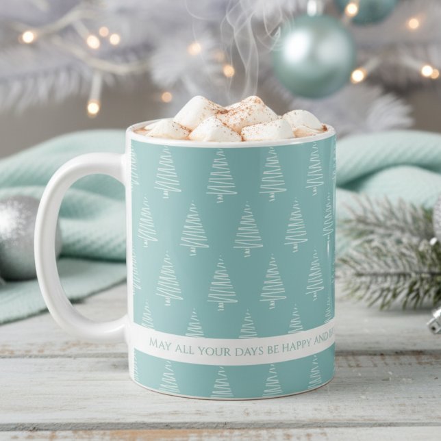 Caneca De Café Árvores De Natal Claras E Verdes-Azuis Claras (Elegant White And Light Green-Blue Christmas Trees Coffee Mug)