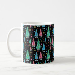 Caneca De Café Árvores de Natal coloridas em noites de Natal