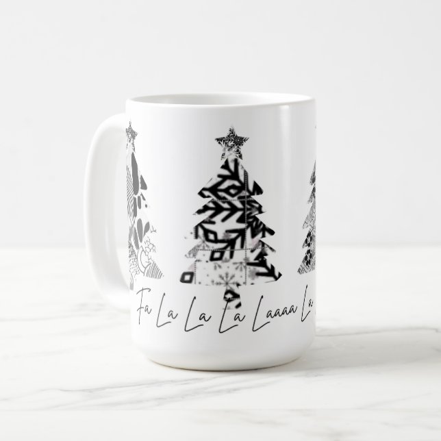 Caneca De Café árvores de natal com design preto e branco (Frente Esquerda)