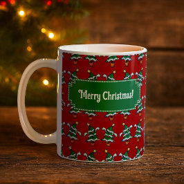 Caneca De Café Árvores de Natal Dançantes Feliz Natal! Padrão
