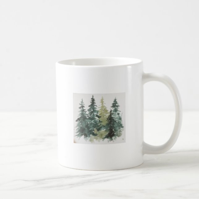 Caneca De Café Árvores de Natal de Aquarela (Direita)