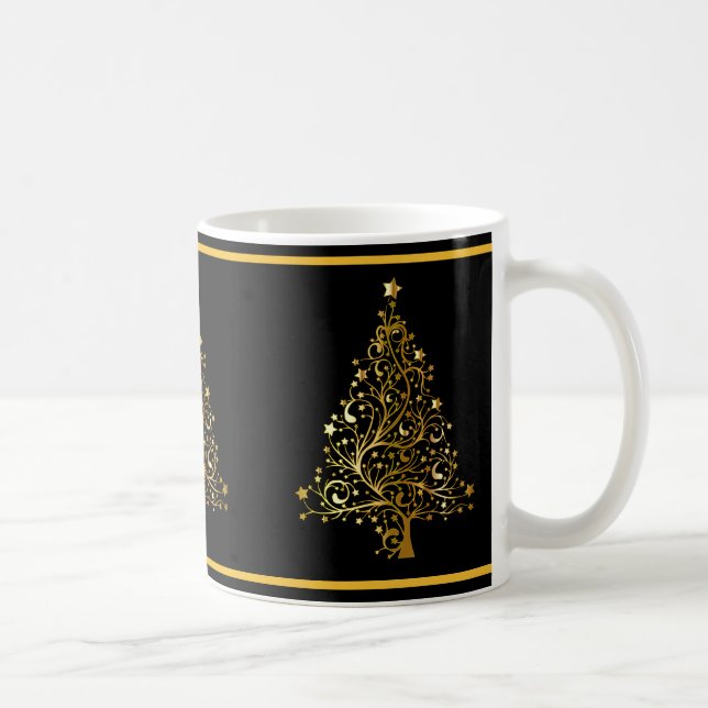 Caneca De Café Árvores de Natal Douradas Elegantes (Direita)