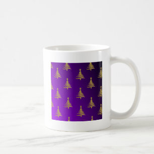 Caneca De Café Árvores de Natal Douradas em Roxo