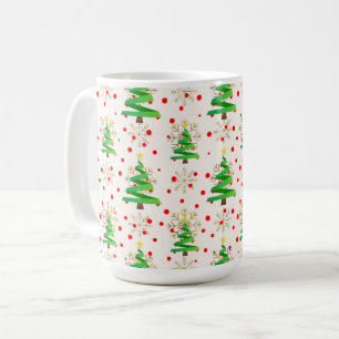 Caneca De Café Árvores de Natal e Flocos de Neve Dourados