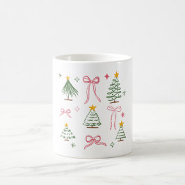 Caneca De Café Árvores de Natal e Laços Desenhados à Mão Patrão F