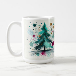 Caneca De Café Árvores de Natal em Aquarela Abstrata