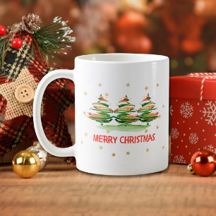 Caneca De Café Árvores de Natal em Aquarela Moderna – Feliz Natal