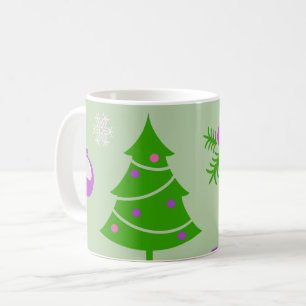 Caneca De Café Árvores de Natal Enfeites e Flocos de Neve Padrão
