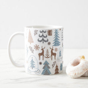 Caneca De Café Árvores de Natal Estilizadas Wreath Reindeer Snowf