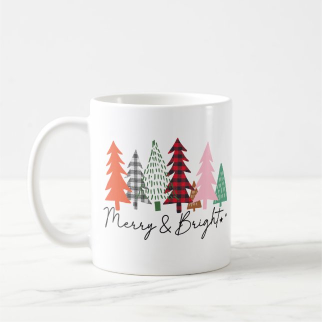 Caneca De Café Árvores de Natal felizes e brilhantes (Esquerda)
