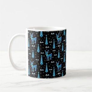 Caneca De Café Árvores de Natal, flocos de neve de renas. Ilhus 