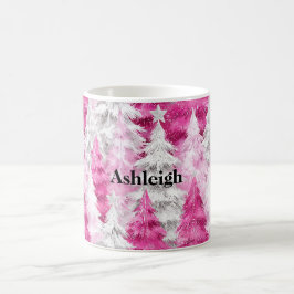 Caneca De Café Árvores de Natal, Glama Branco Rosa