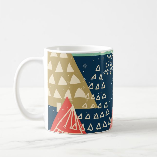Caneca De Café Árvores De Natal Ilustração Festiva Sem Olhos. (Esquerda)
