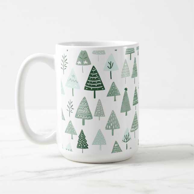 Caneca De Café Árvores de Natal modernas, brancas e verdes (Esquerda)
