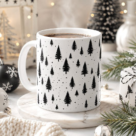Caneca De Café Árvores de Natal Preto e Branco