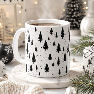 Caneca De Café Árvores de Natal Preto e Branco