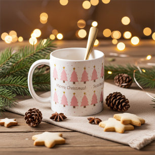 Caneca De Café Árvores de Natal Rosa, Bonitas Personalizadas, Est