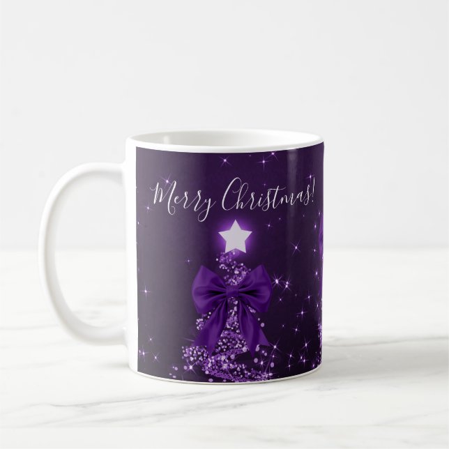 Caneca De Café Árvores de Natal Roxas Elegantes com Laços de Fest (Esquerda)