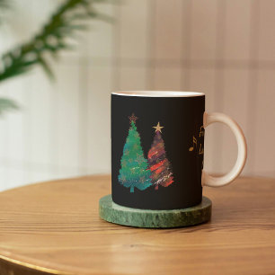 Caneca De Café Árvores de Natal Sparkly pintados mão da aguarel