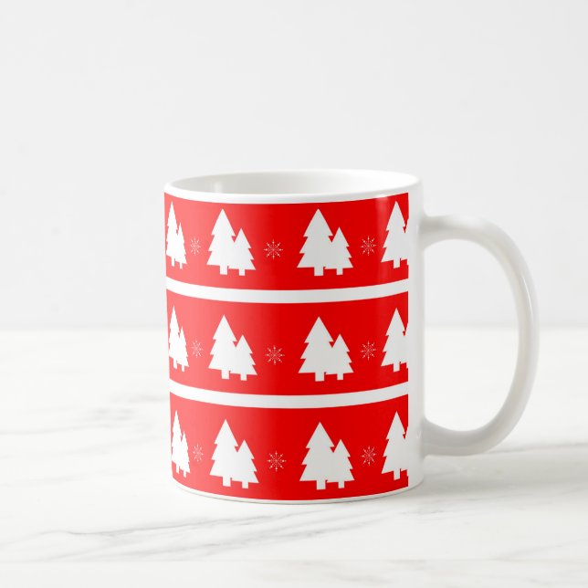 Caneca De Café Árvores de Natal Vermelhas Brilhantes e Flocos de  (Direita)