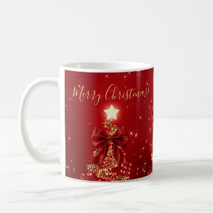 Caneca De Café Árvores de Natal Vermelhas de Ouro de Férias com L