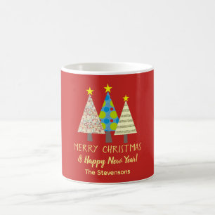 Caneca De Café Árvores de Natal Vermelhas Personalizadas