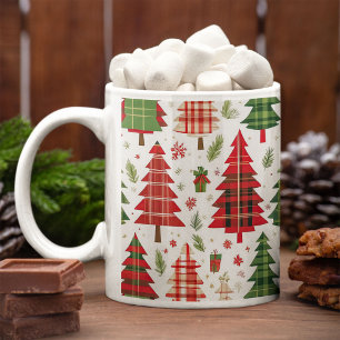 Caneca De Café Árvores de Natal Whimsical em padrão de Xadrez