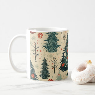 Caneca De Café Árvores de Natal Whimsical Padrão de Aquarela