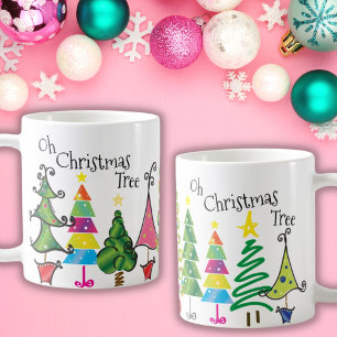 Caneca De Café Árvores de Natal Whimsical Palha Azul Cor-de-Rosa