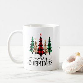 Caneca De Café Árvores de Natal Xadrez Vermelho Verde Foto Feliz