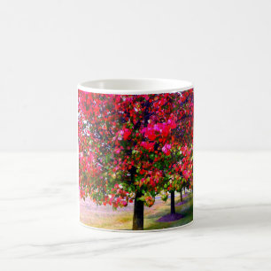 Caneca De Café Árvores de outono cor-de-rosa folhas vermelhas imp