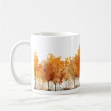 Árvores de Outono de Aquarela em uma Linha